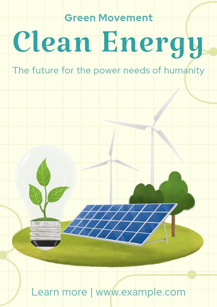 Clean energy poster template, editable text and design