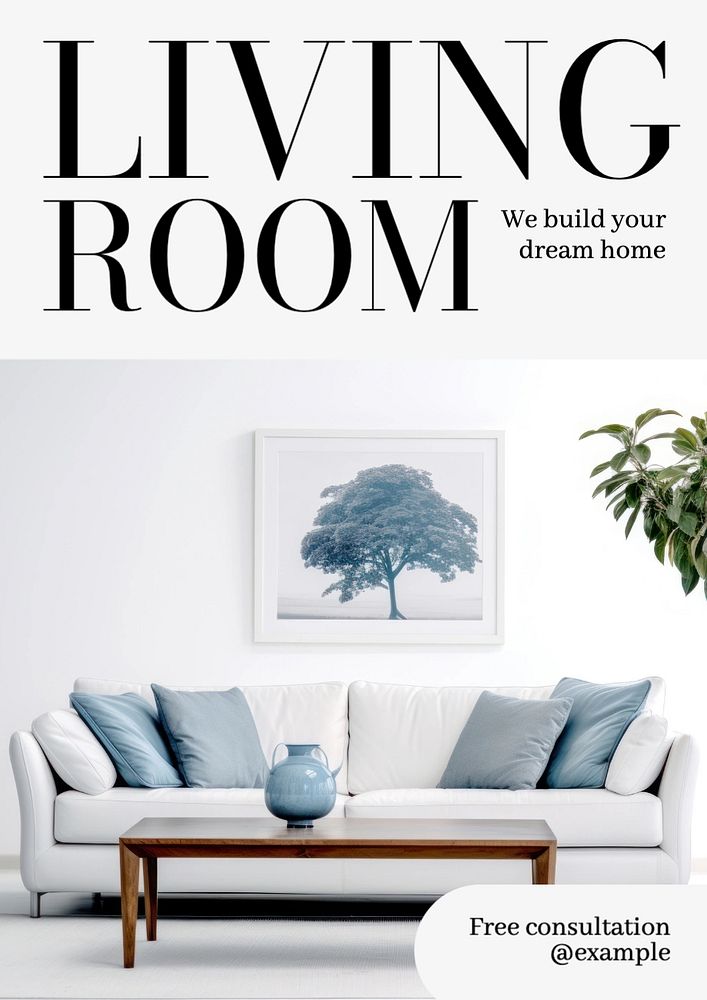 Living room poster template, editable text