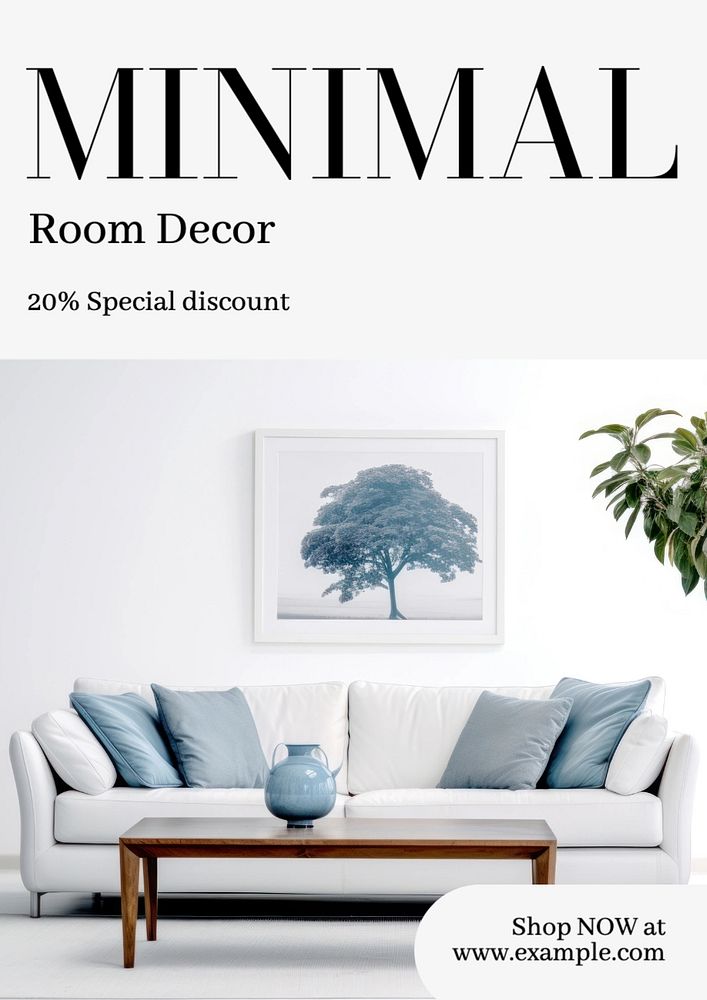 Minimal room decor poster template, editable text