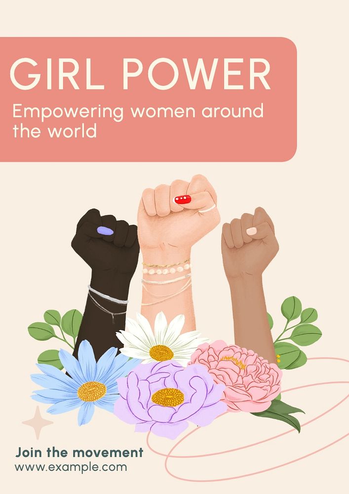 Girl power poster template, editable text and design