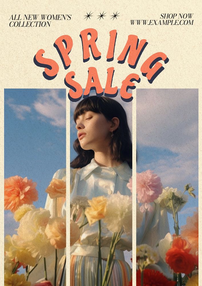 Spring sale poster template, editable text