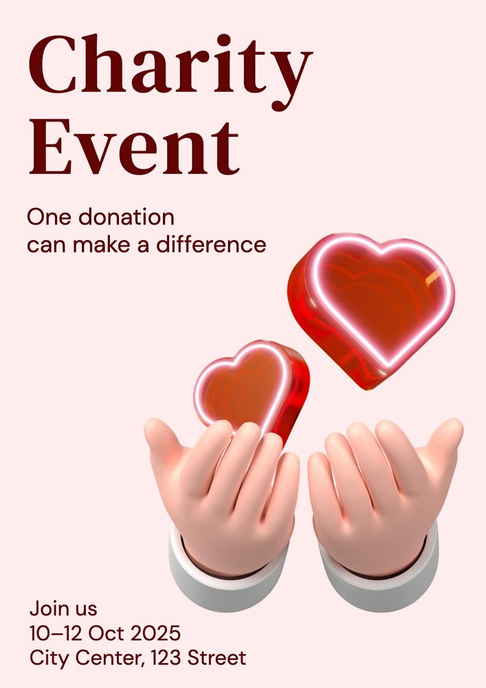 Charity event poster template, editable text and design