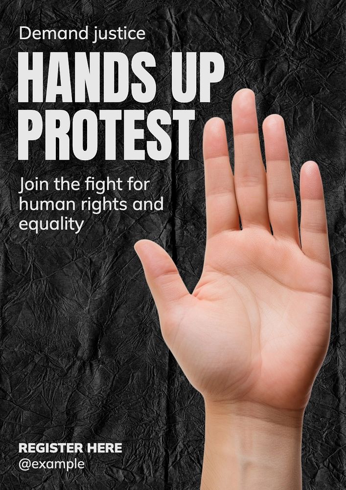 Hands up protest poster template, editable text