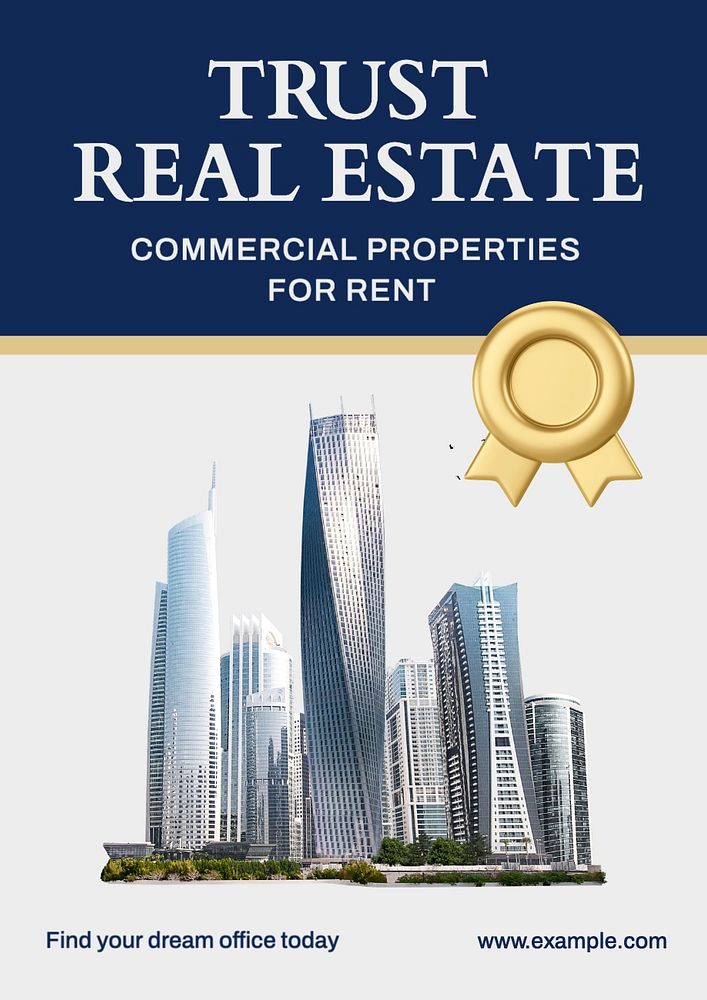 Commercial property realtor poster template, editable text and design