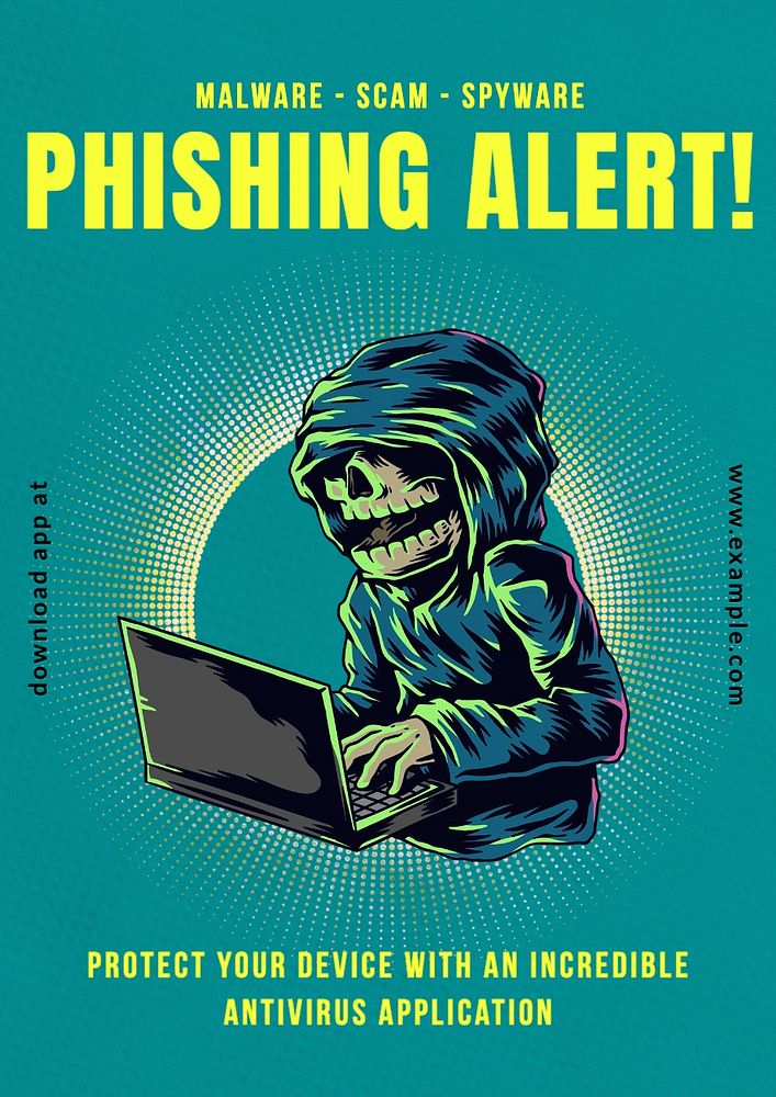 Phishing alert poster template, editable text and design