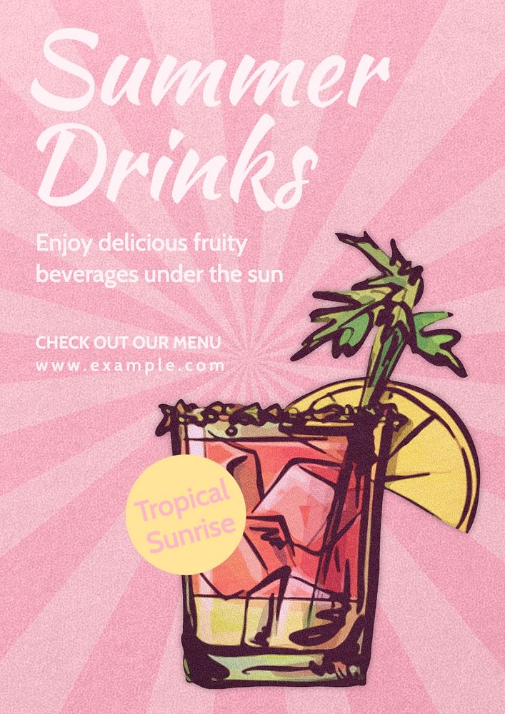 Summer drinks poster template, editable text and design