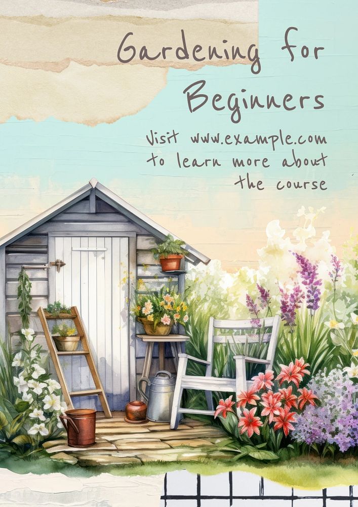 Gardening for beginners poster template, editable text and design