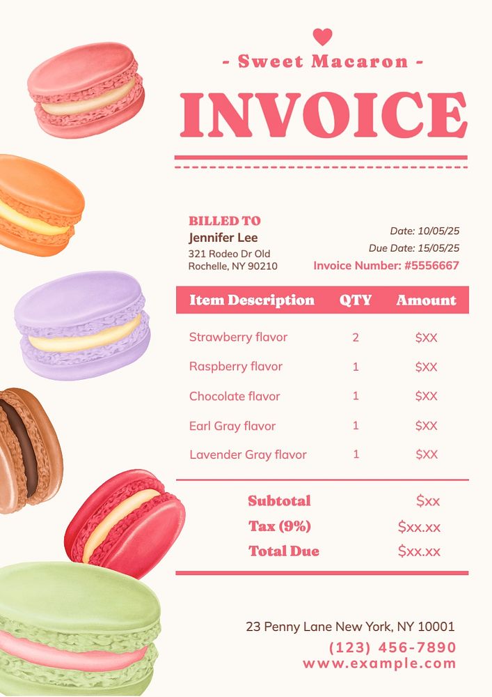 Bakery invoice template, editable text