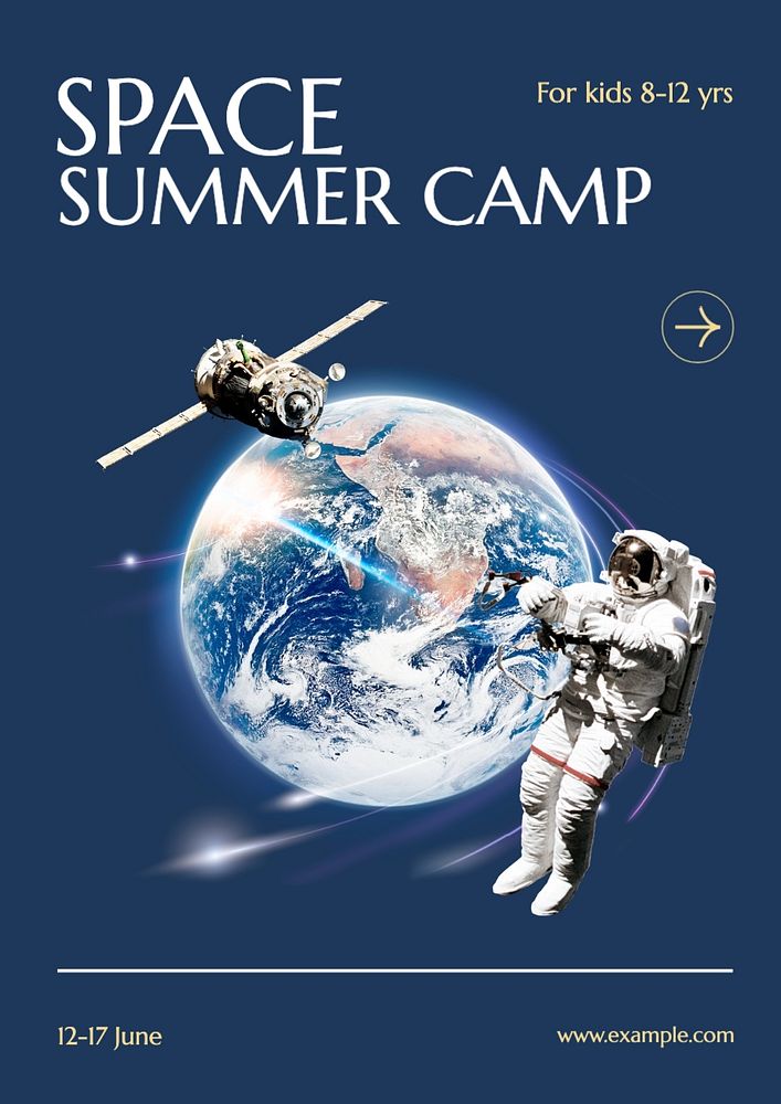 Summer camp poster template, editable text and design