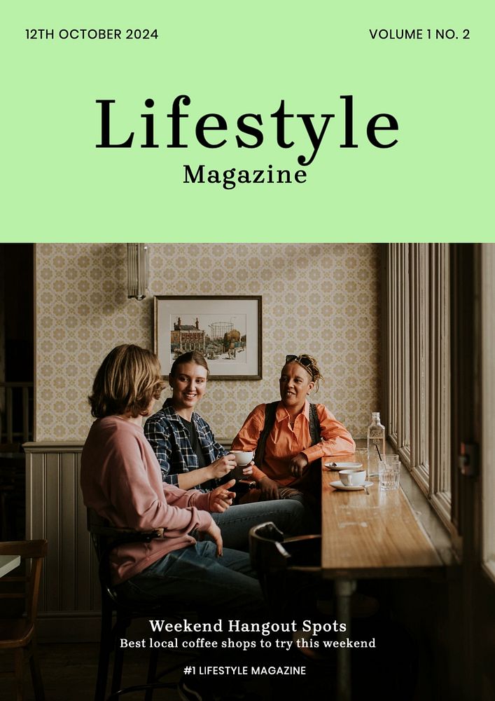 Lifestyle magazine book cover template, editable design