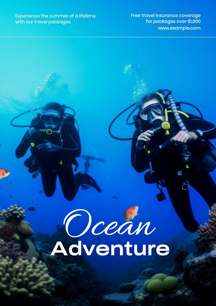 Ocean adventure poster template, editable text and design