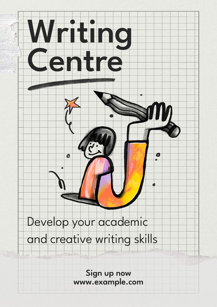 Writing centre poster template, editable text and design