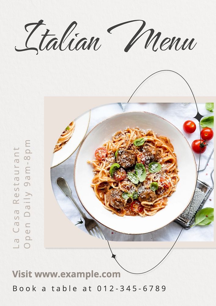 Italian food menu poster template, editable text and design