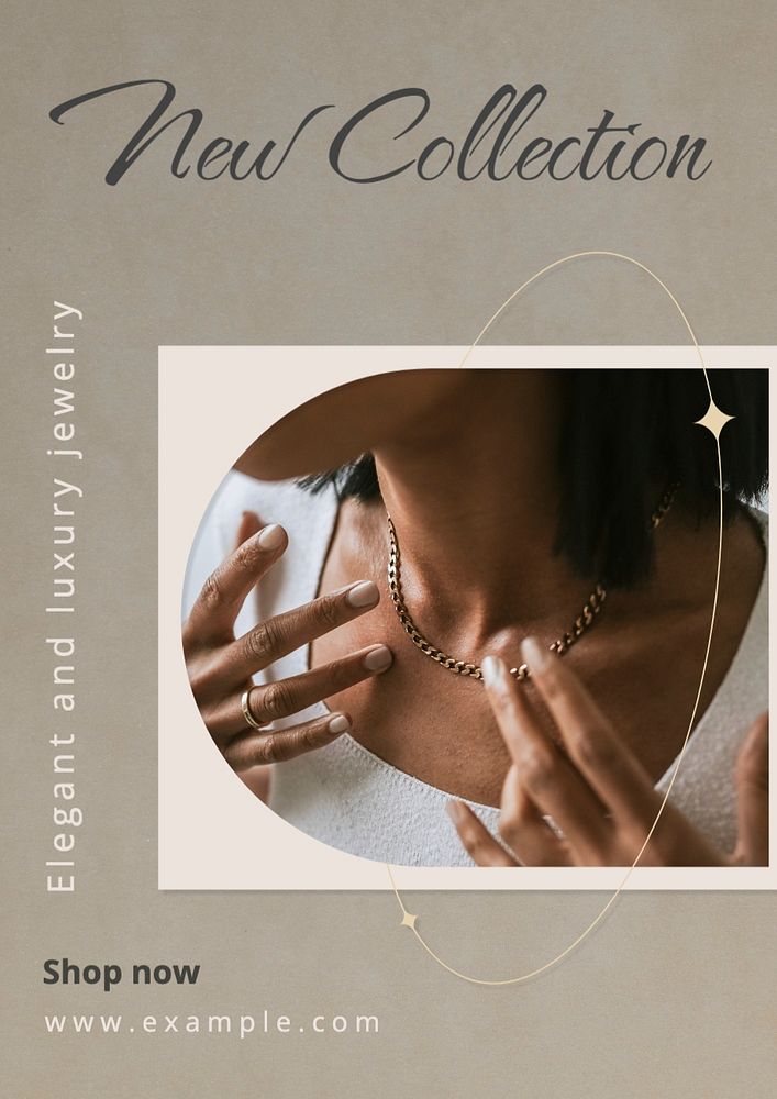 New jewelry collection poster template, editable text and design