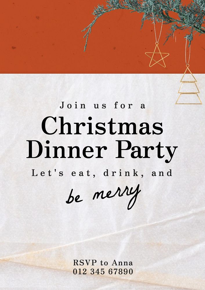 Christmas dinner party poster template, editable text and design