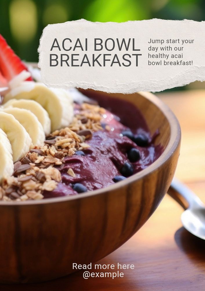 Acai bowl poster template, editable text and design