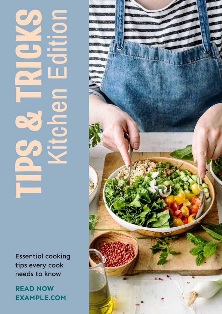 Kitchen tips & tricks poster template, editable text and design