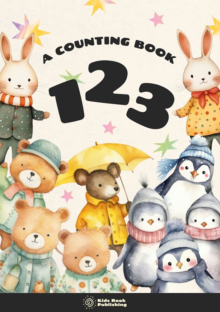 Kids number book cover template, editable design