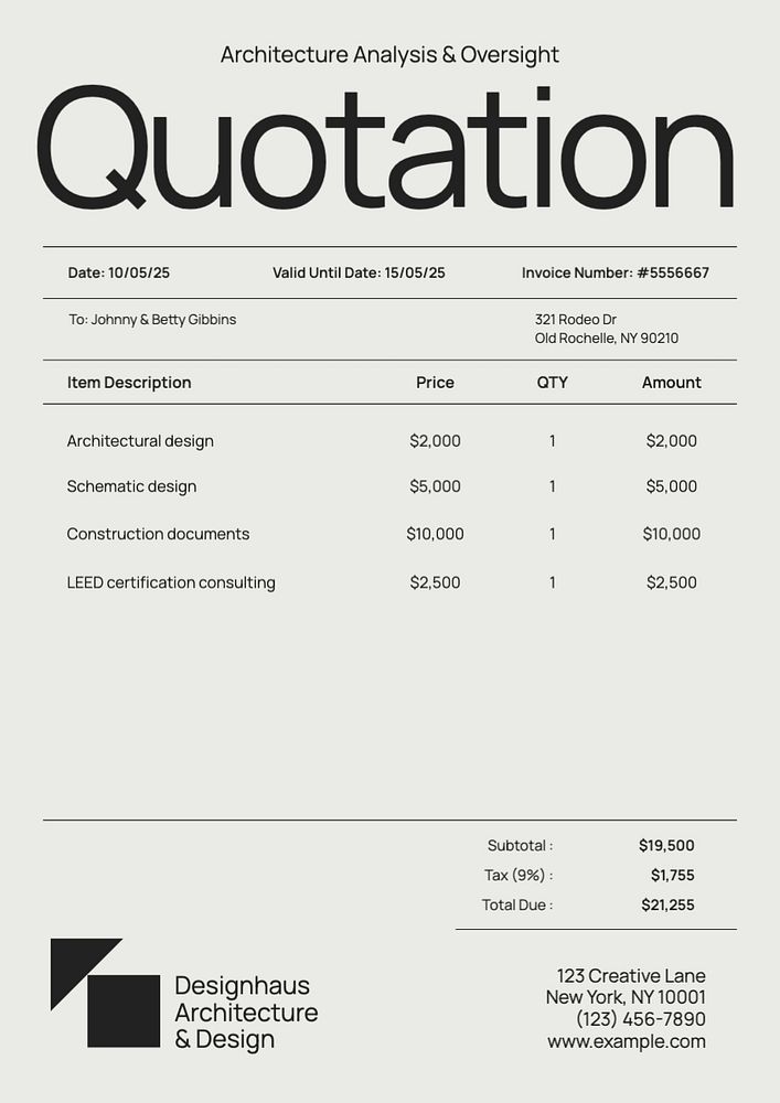 Quotation invoice template, editable text