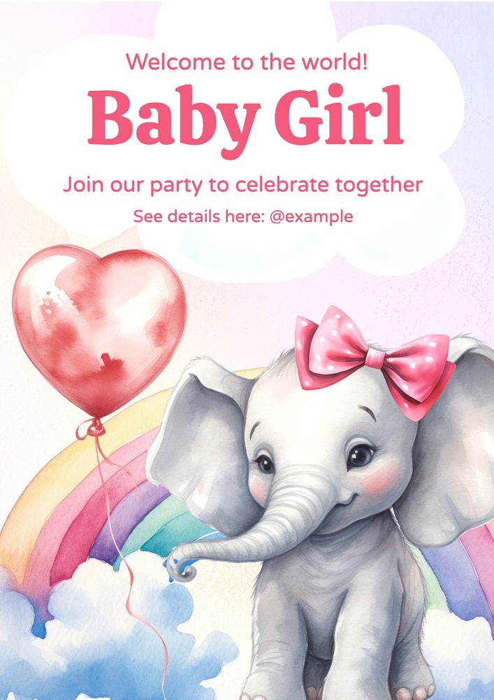 Baby girl party poster template, editable text and design