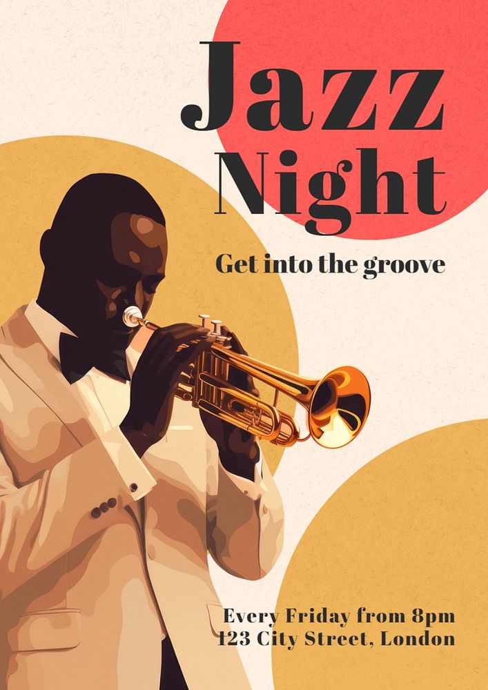 Jazz night poster template, editable text and design