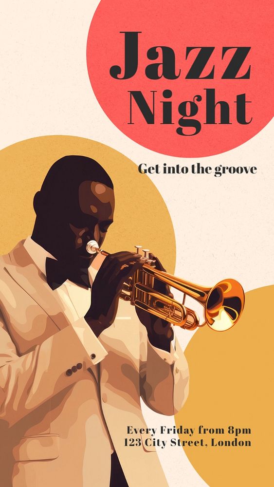 Jazz night Facebook story template, editable design