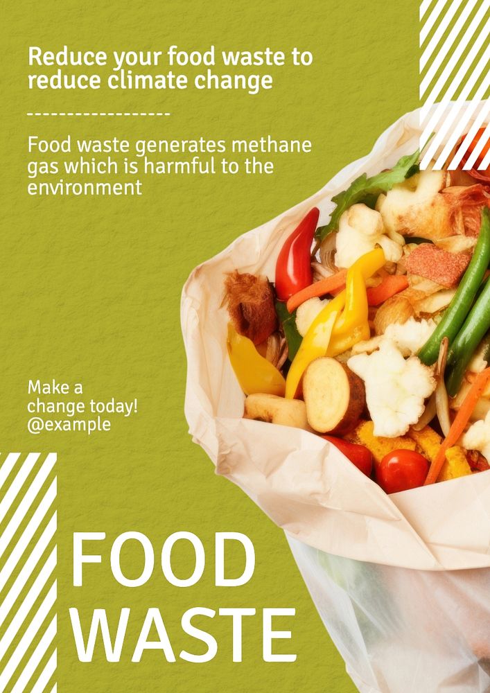 Food waste poster template, editable text and design