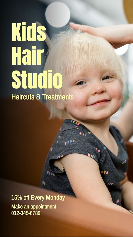 Kid's hair studio Instagram story template, editable text