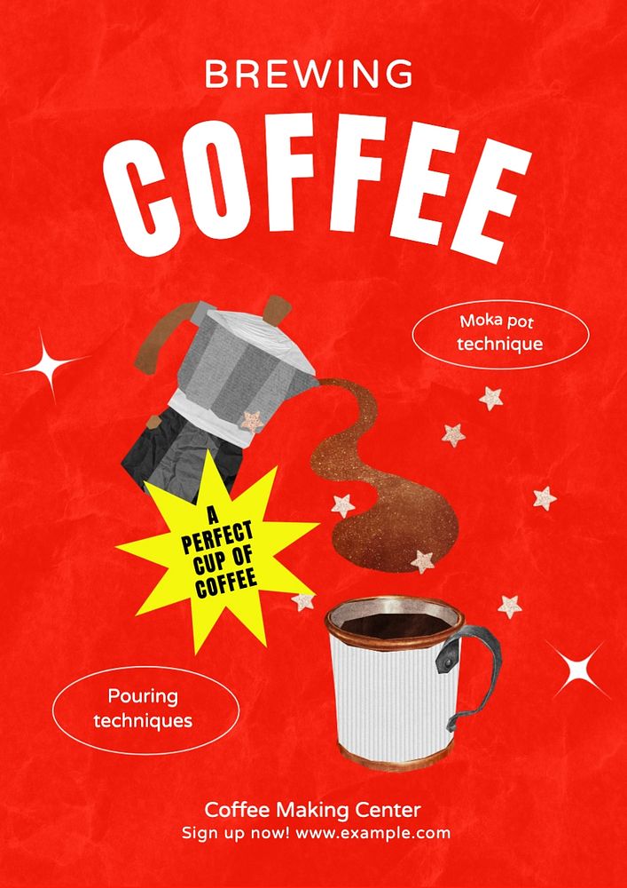 Brewing coffee poster template, editable text and design