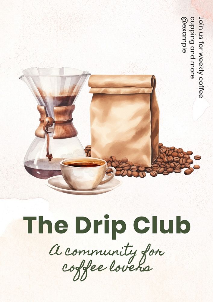 Coffee lover community poster template, editable text and design