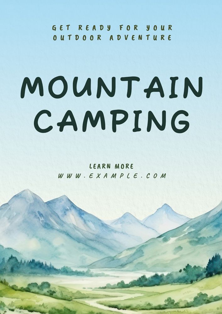 Mountain camping poster template, editable text and design