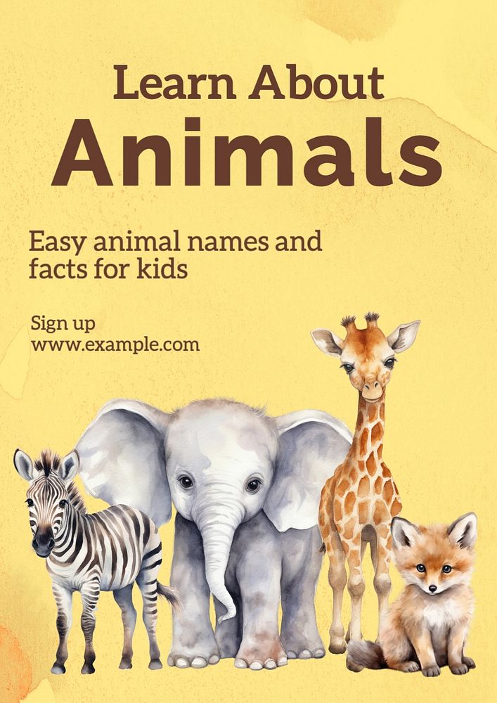 Learn about animals poster template, editable text and design