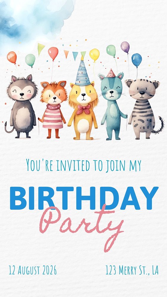 Birthday party Instagram story template, editable text