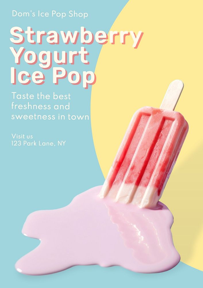 Ice pop shop poster template, editable text and design