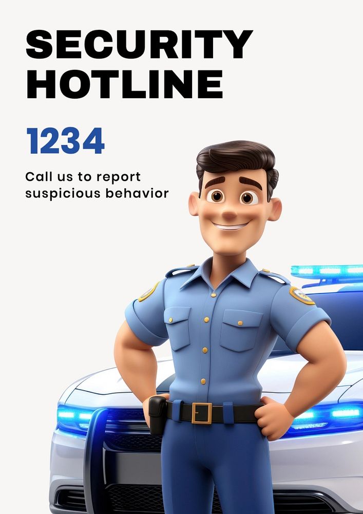 Security hotline poster template, editable text and design