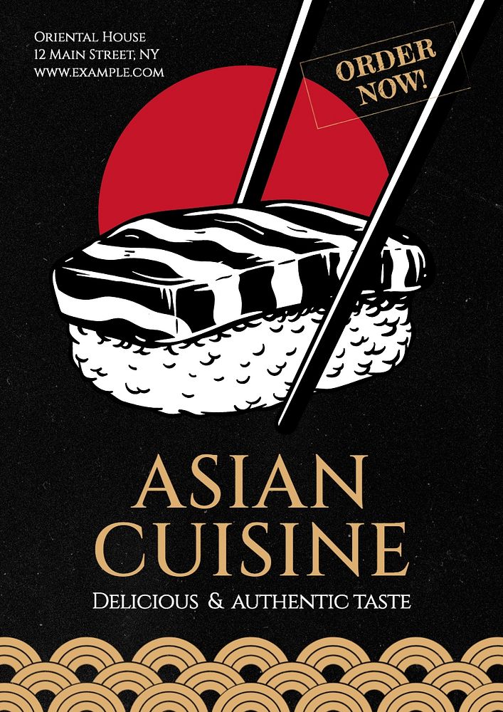 Asian cuisine poster template, editable text and design