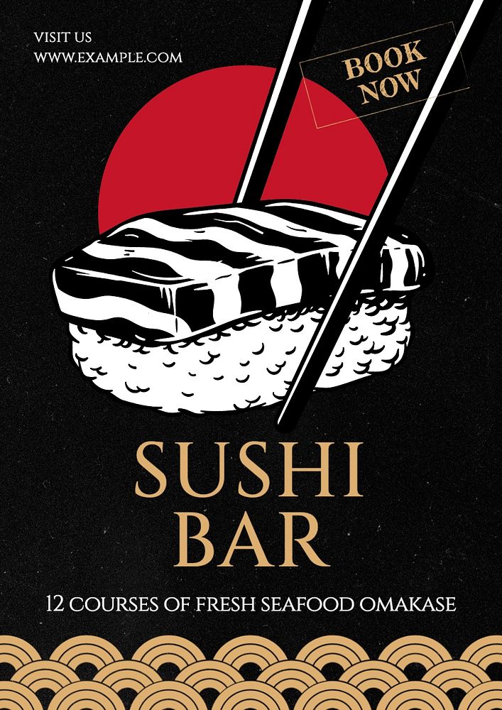 Sushi bar poster template, editable text and design