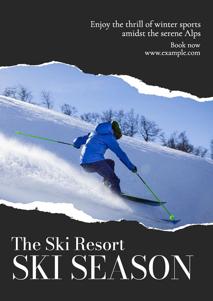 Ski season poster template, editable text and design