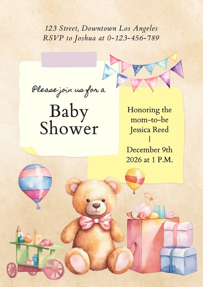 Baby shower poster template, editable text and design