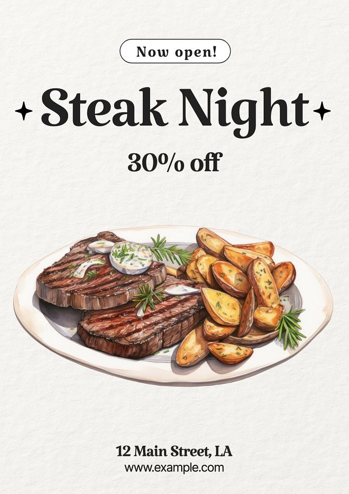 Steak restaurant poster template, editable text and design