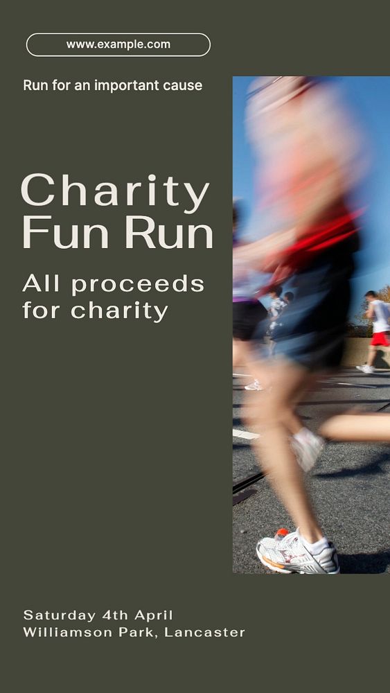 Charity run Facebook story template, editable design