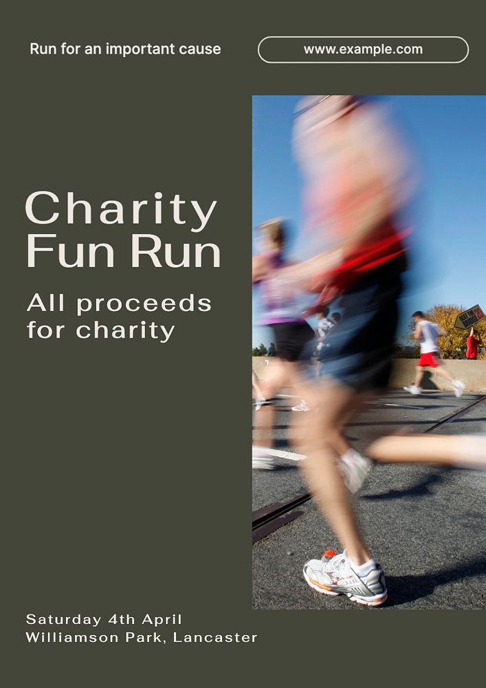 Charity run poster template, editable text and design