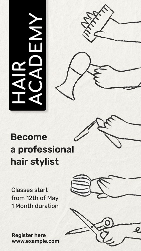 Hair academy Facebook story template, editable design