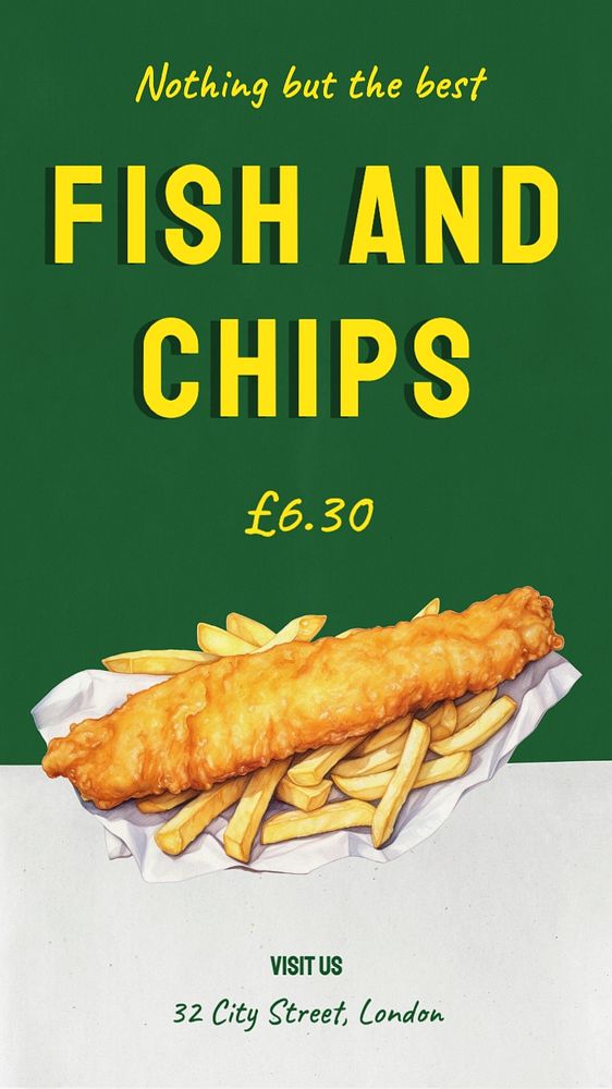 Fish and chips Instagram story template, editable text