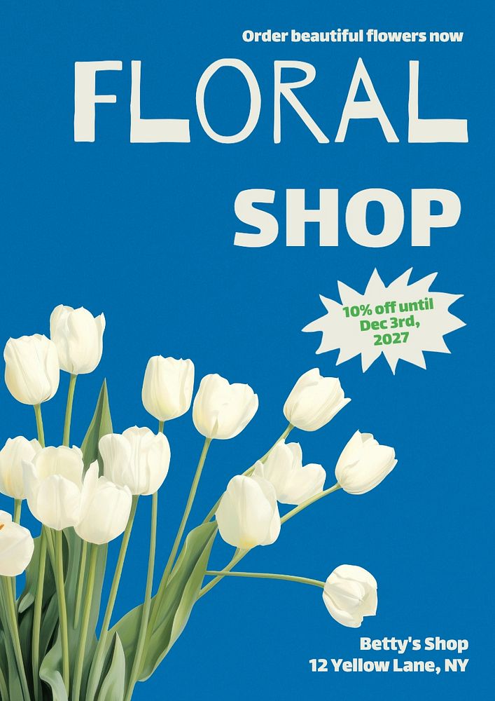 Floral shop poster template, editable text and design