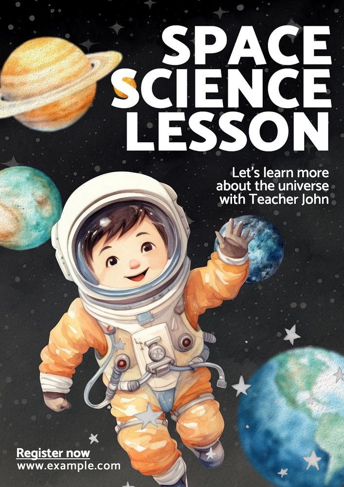 Space science lesson poster template, editable text and design