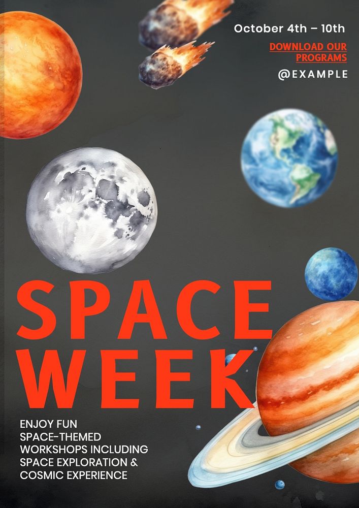 Space week poster template, editable text and design