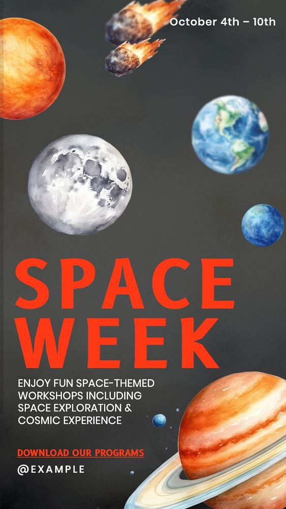 Space week Facebook story template, editable design