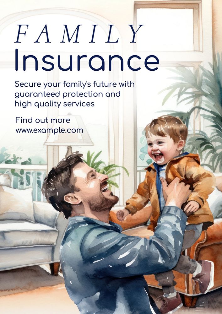 Family insurance poster template, editable text and design