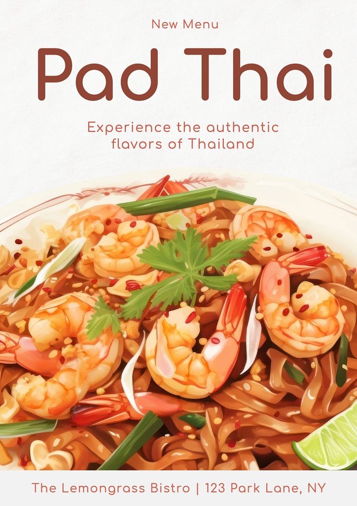 Pad thai poster template, editable text and design